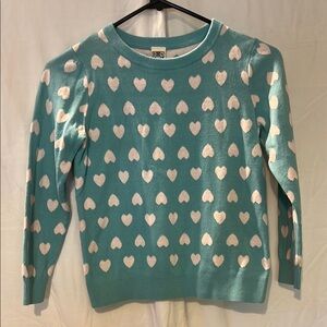 Girls Bonton Heart Pattern Sweater - Teal and White